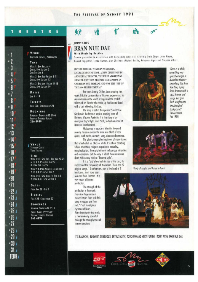 Bran Nu Dae's inclusion in Sydney Festival's 1991 brochure